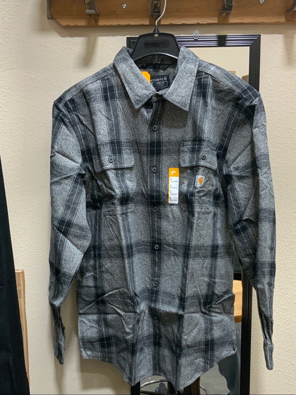 Carhartt Black & Gray Plaid Flannel Work Shirt